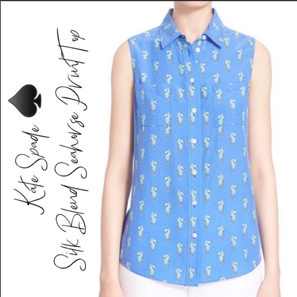 NWT Kate Spade Seahorse Print Silk Sleeveless Top - Picture 2 of 8